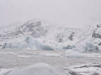 Winter landscape with mountains and fog in Iceland