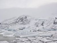 Winter landscape with mountains and fog in Iceland
