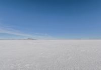 snow covered field with blue sky in the distance of the view is empty and full of snow