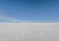 snow covered field with blue sky in the distance of the view is empty and full of snow