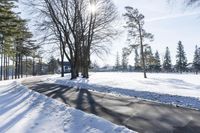 Winter Landscape: Snow Covered Road in Ontario, Canada