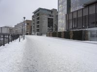 Winter Residential Area: Snow-Covered Streets and Asphalt Road