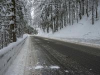 Winter Road Through Forest and Mountains