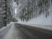 Winter Road Through Forest and Mountains