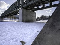 Winter Scene of Frozen River and Bridge 001