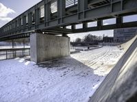 Winter Scene of Frozen River Bridge 002