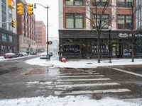 Winter Snow Covered Road in Downtown Detroit