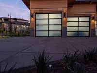 Wooden Garage Door with Vegetation