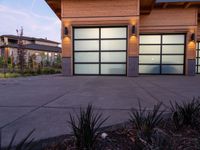 Wooden Garage Door with Vegetation