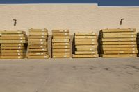 Woodpile at a Retail Store Under Clear Skies