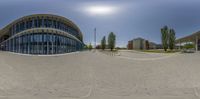 this is a 360 - panoramic view of the building as viewed from a parking lot