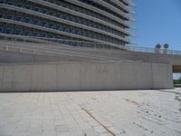 a black fire hydrant is sitting in the concrete area in front of a large building