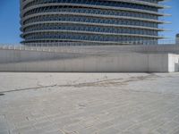 a black fire hydrant is sitting in the concrete area in front of a large building