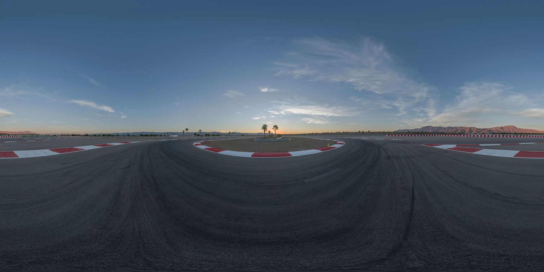 Race Track in the USA at Sunset A Panoramic View with Clouds HDRi