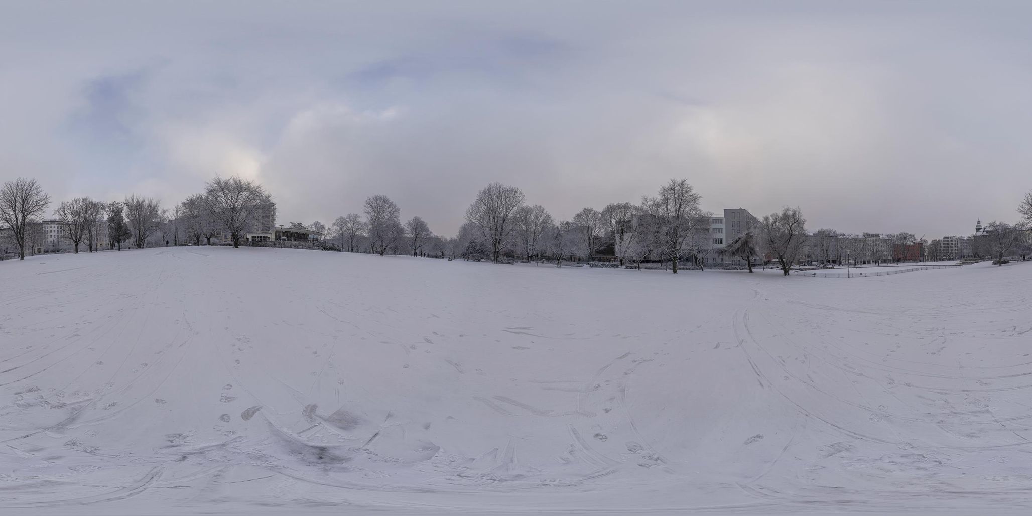 Snow-Covered Park in a Residential Area - HDRi Maps and Backplates