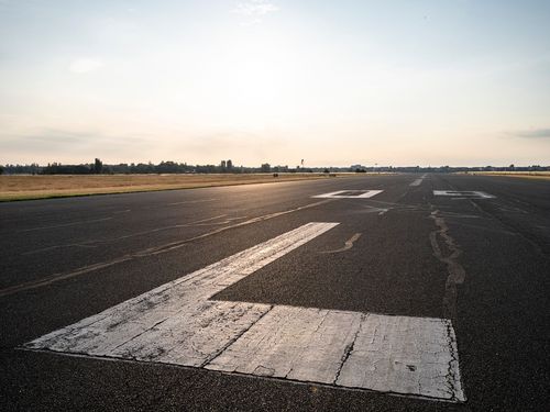 Aerial View of Berlin Airport Runway at Sunset - HDRi Maps and Backplates