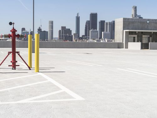 City Skyline with Yellow Fire Hydrant in Parking Lot - HDRi Maps and ...