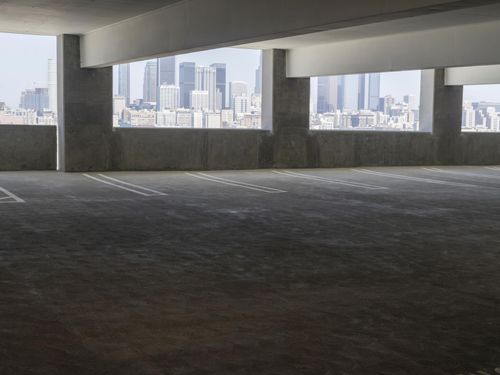 Empty Parking Lot in Urban Cityscape - HDRi Maps and Backplates