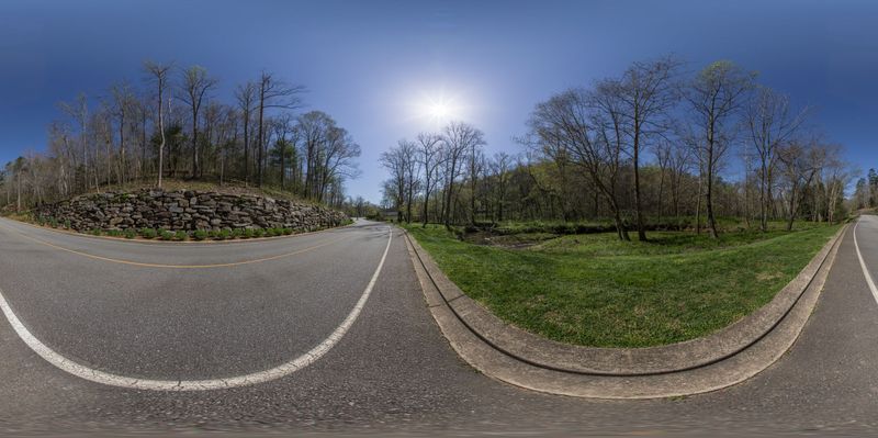 Rural Landscape with Curved Road and Clear Sky HDRi Maps and Backplates