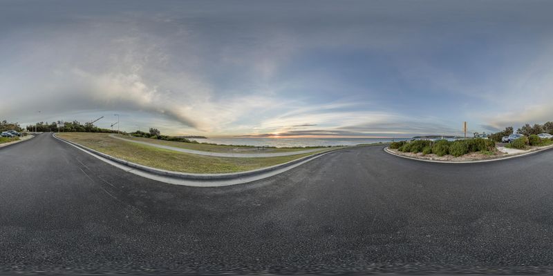 Coastal Dawn Landscape with Ocean and Road Surface HDRi Maps and Backplates