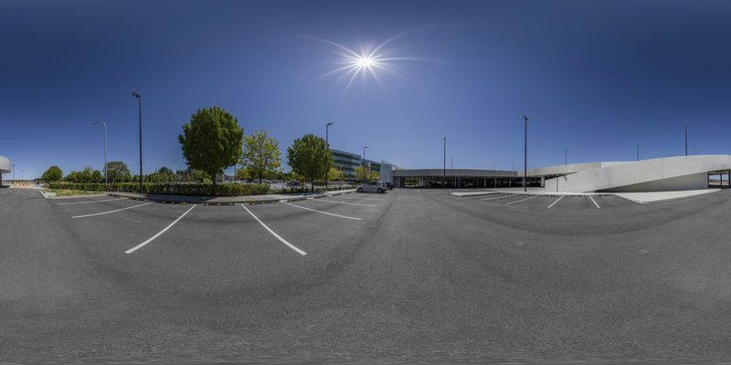 Urban Cityscape with Straight Road and Parking Lot HDRi Maps and Backplates