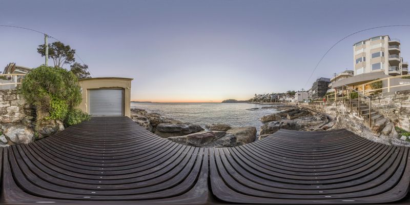City at Dawn: Coastal Landscape with Ocean View HDRi Maps and Backplates