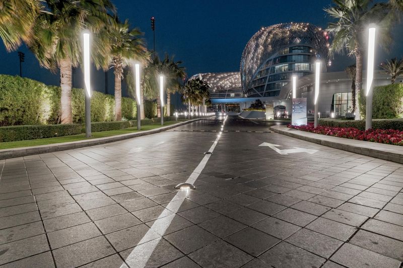 Abu Dhabi Street Night Lights Palm Trees Hdri Maps And Backplates