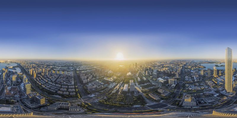 Aerial View of the City at Sunset in China HDRi Maps and Backplates
