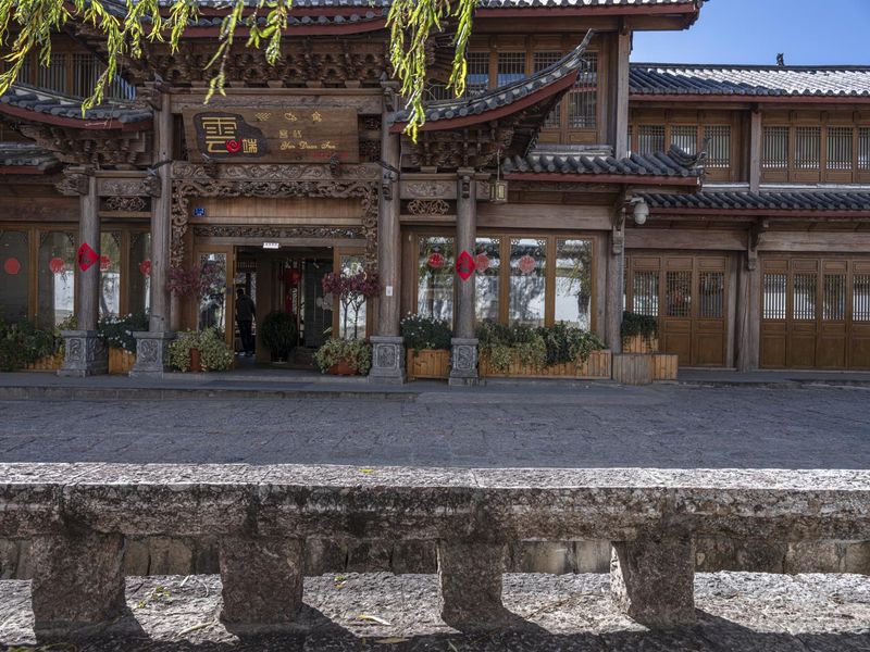 Asian Building with a Bench and Trees HDRi Maps and Backplates