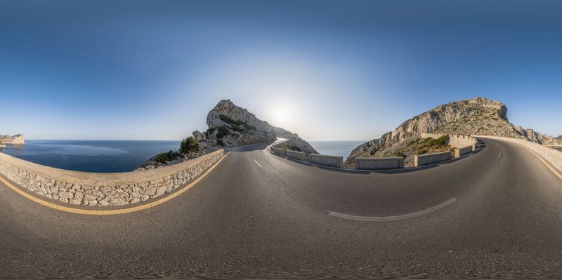 Asphalt Road in Mallorca, Spain: A Coastal View HDRi Maps and Backplates