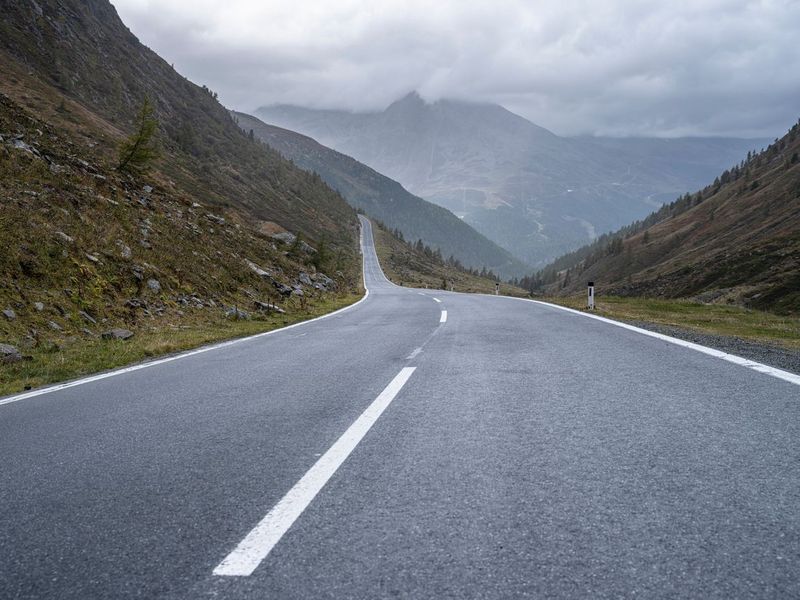 Austrian Mountains: Empty Road under a Gloomy Sky HDRi Maps and Backplates