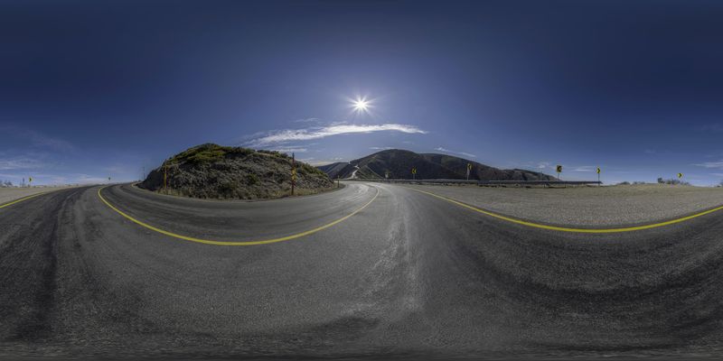 Scenic Mountain Road in Highland Landscape HDRi Maps and Backplates