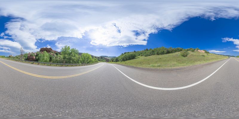Straight Down the Road in a Clear Sky Landscape HDRi Maps and Backplates