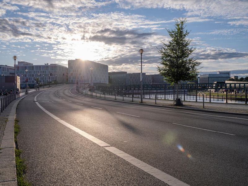 Berlin Architecture under Clear Sky with Sunlight HDRi Maps and Backplates