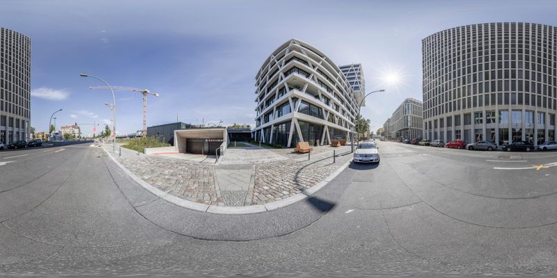 Berlin Architecture: A Building with a Parking Lot HDRi Maps and Backplates