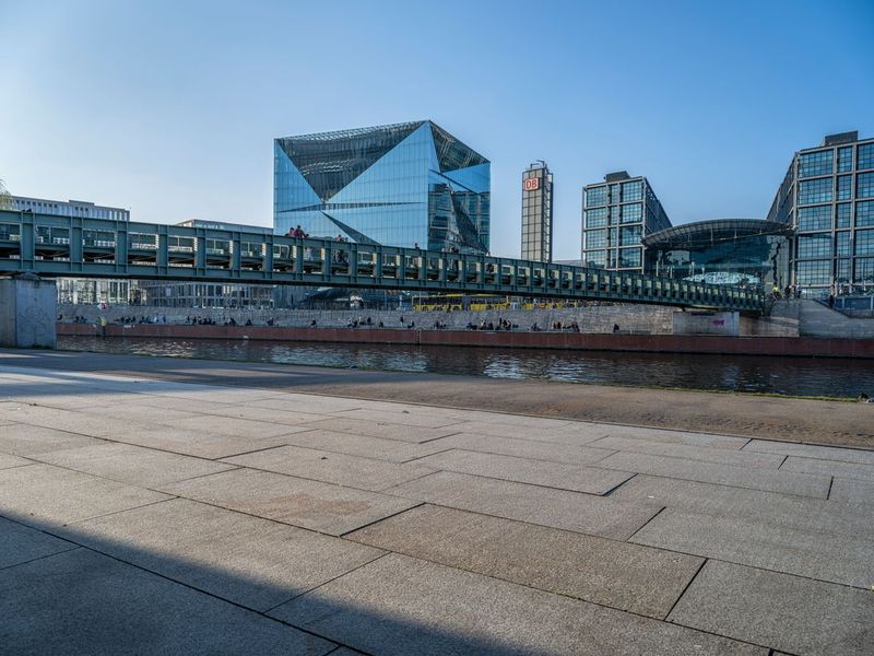 Berlin Cityscape at Dawn with Clear Sky and River HDRi Maps and Backplates