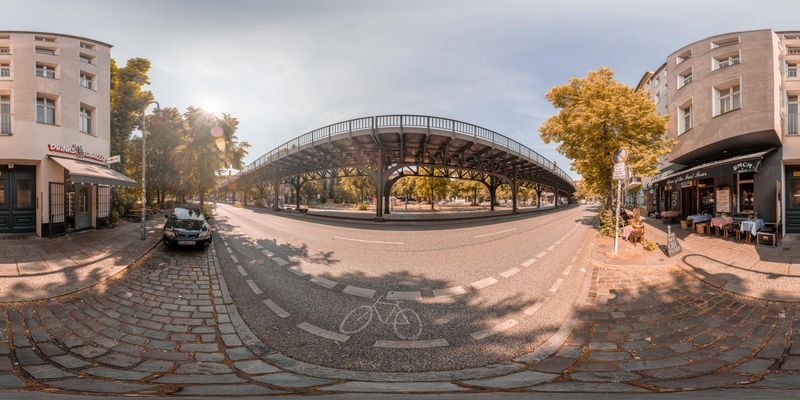Berlin, Germany: Road Next to Buildings and Bikes HDRi Maps and Backplates