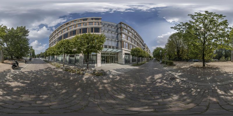 Modern Architecture Building in Berlin, Next to a Park with Trees HDRi