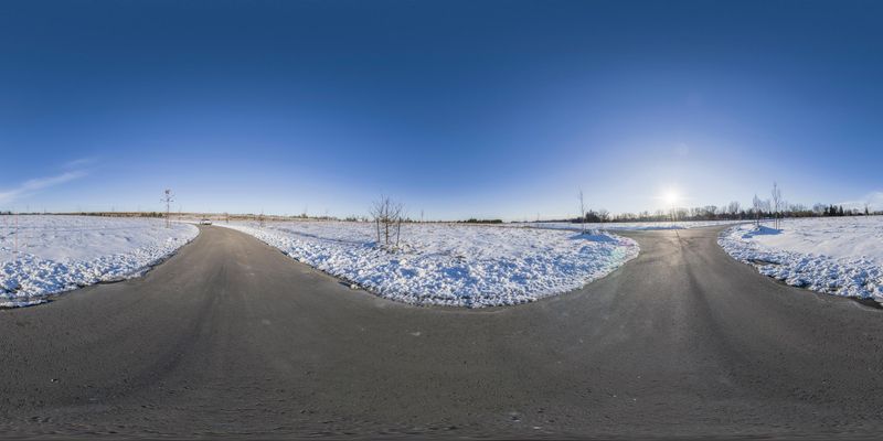 Canadian Winter Landscape: A Road Covered in Snow HDRi Maps and Backplates