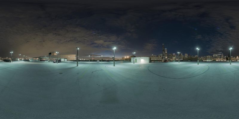 Chicago Night: Snow-Covered Parking Lot HDRi Maps and Backplates