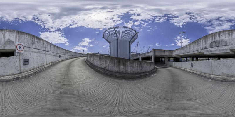 City Street with Elevated Bridge and Asphalt Road HDRi Maps and Backplates