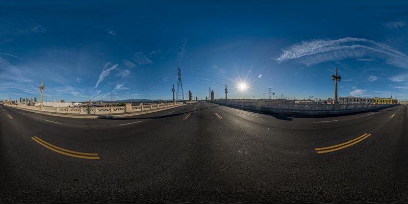 City Street with Sun on a Clear Sunny Day HDRi Maps and Backplates