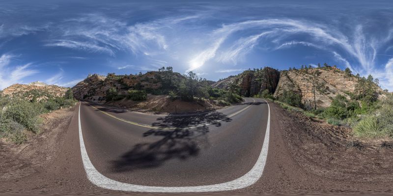 Clear Sky Day at Zion: Road Through the Park HDRi Maps and Backplates