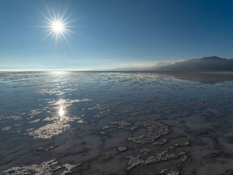 Clear Sky Landscape: Mountains and Salt Lake Views HDRi Maps and Backplates