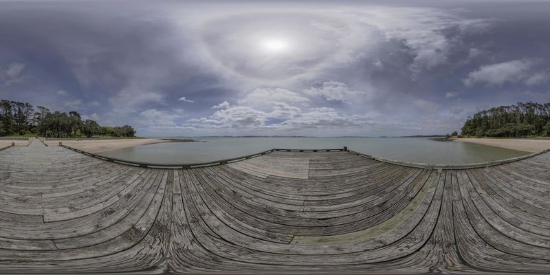 Coastal Landscape at Dawn: Ocean and Pier - HDRi Maps and Backplates
