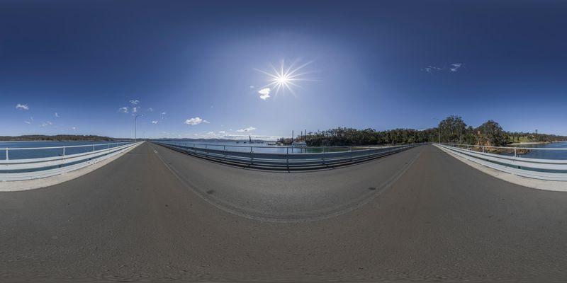 Coastal Road Bridge with Blue Sky and Clouds HDRi Maps and Backplates