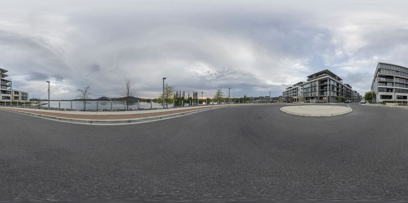 Coastal Road with Buildings, Lake and Ocean HDRi Maps and Backplates