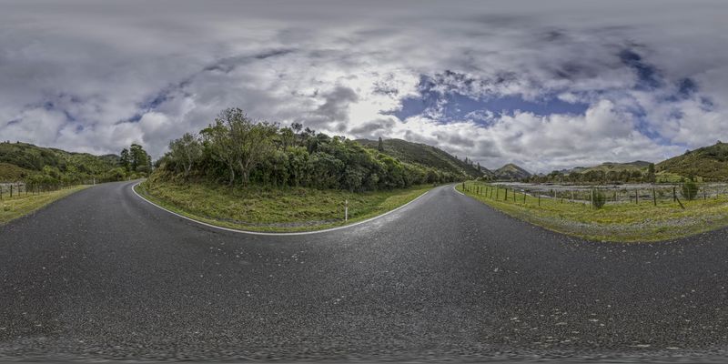 Coastal Road: Hills on a Gloomy Day HDRi Maps and Backplates