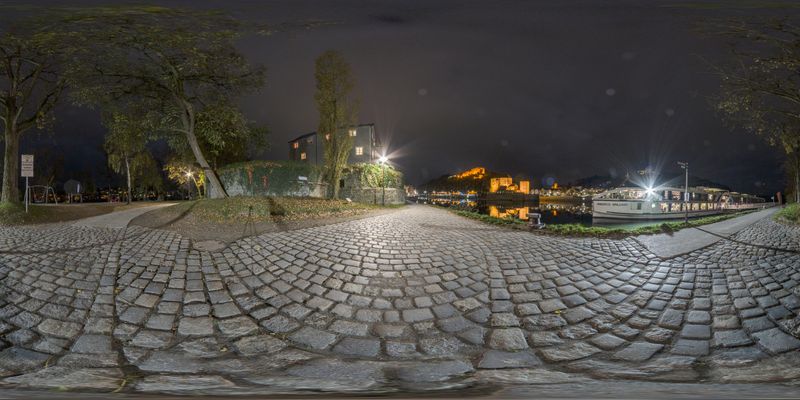 Cobbled Stone Path at Night Near a Town Street HDRi Maps and Backplates