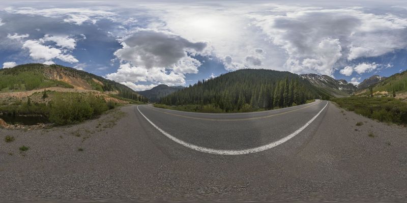 Colorado Mountain Range: Road, Trees, and Clouds HDRi Maps and Backplates